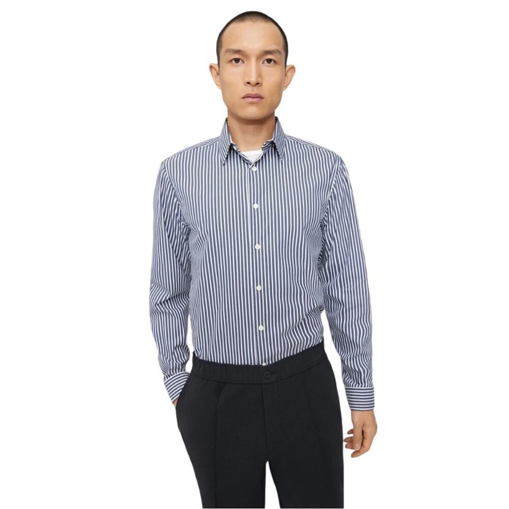 Theory striped button down navy poplin business shirt medium NWOT